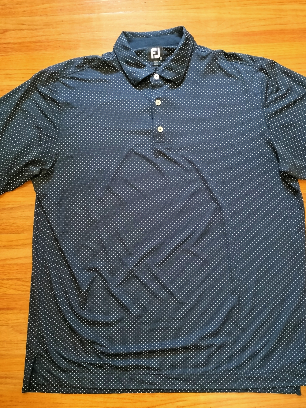 FootJoy Lisle Dot Geo Print Self Collar Golf Polo - Navy/Light Blue/White. XXL
